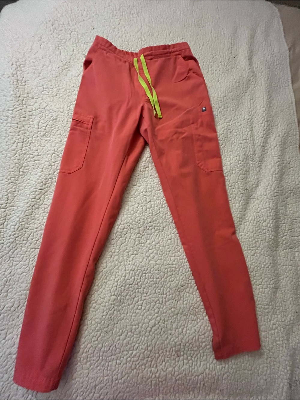 Figs Coral Jogger Pants with Lime Drawstring